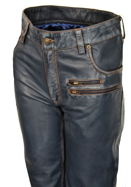 Lederhose als Designer Leder-Jeans ECHT-Leder dunkelblau USED LOOK