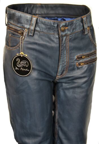 Pantalon en cuir comme jean en cuir de designer CUIR VÉRITABLE bleu foncé LOOK USÉ 2