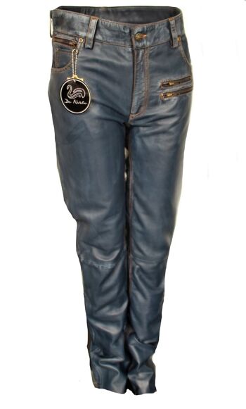 Pantalon en cuir comme jean en cuir de designer CUIR VÉRITABLE bleu foncé LOOK USÉ 5
