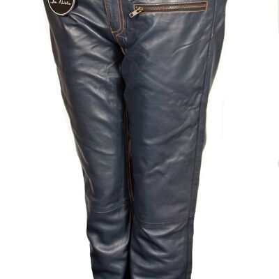 Leather pants as designer leather jeans in GENUINE leather dark blue