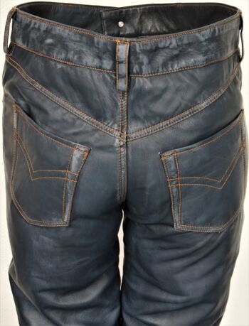 Pantalon en cuir comme jean en cuir de designer en cuir VÉRITABLE bleu foncé LOOK USÉ 4