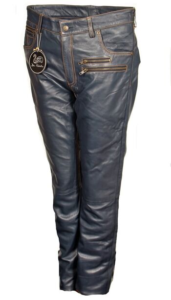 Pantalon en cuir comme un jean design en cuir VÉRITABLE bleu foncé 2