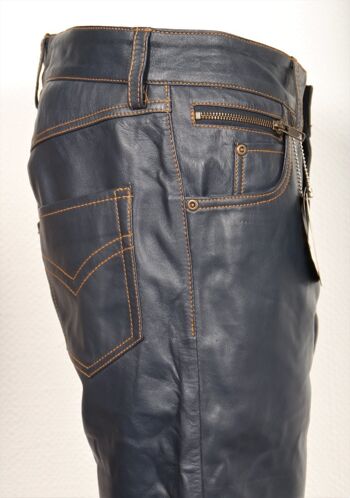 Pantalon en cuir comme un jean design en cuir VÉRITABLE bleu foncé 4