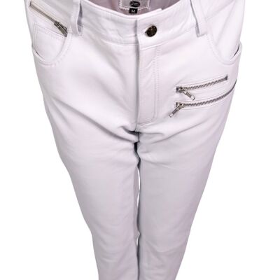 Leather pants as leather designer jeans in GENUINE leather in white
