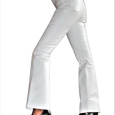 Pantalon en cuir en cuir VÉRITABLE -taille haute- en blanc