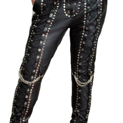 Leather pants made of GENUINE leather with lacing and rivets