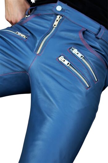 Pantalon en cuir en CUIR VÉRITABLE bleu pour homme 4