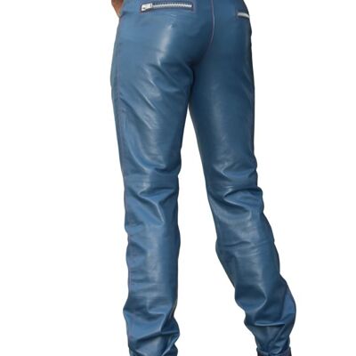 Leather pants made of GENUINE LEATHER in blue for men