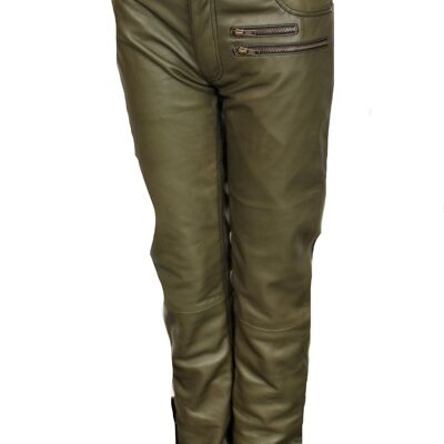 Jeans de diseñador Lederhose en cuero AUTÉNTICO verde oliva