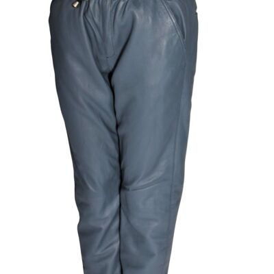 Pantalon de jogging en cuir en cuir VÉRITABLE bleu pour homme