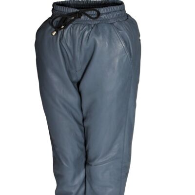 Leather jogging trousers made of GENUINE leather blue for men