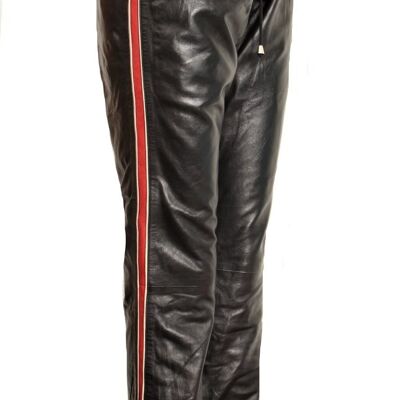 Leather jogging pants REAL LEATHER with stripes in red/beige