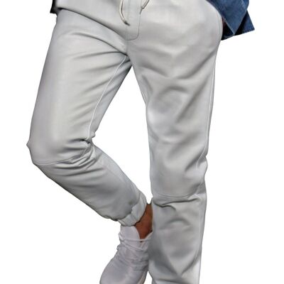Pantalones de cuero pantalones jogging para el HOMBRE GENUINE cuero blanco