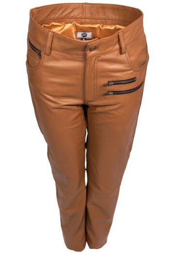 Pantalon en cuir jeans de designer en cuir en cuir VÉRITABLE cognac 2