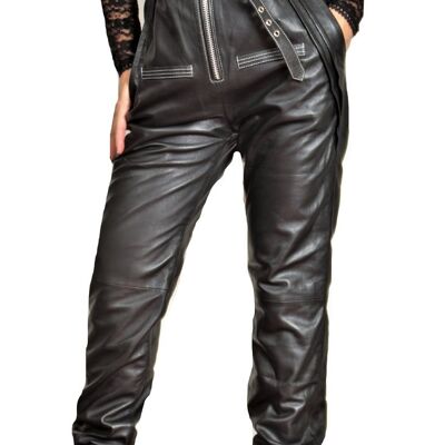 Leather pants/jogging pants GENUINE LEATHER with a high waist