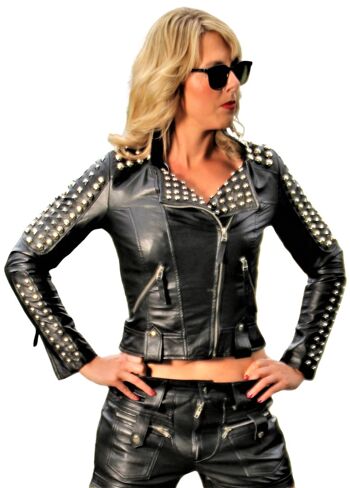 Blouson en cuir - style motard COUPE COURTE avec rivets