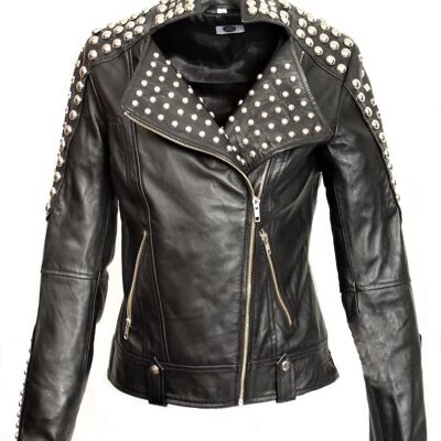 Leather jacket - biker style with lots of rivets in black