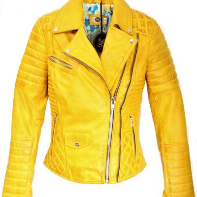 Leather jacket made of GENUINE leather with quilting in yellow