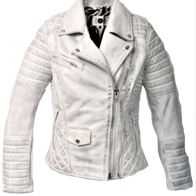 Leather jacket made of GENUINE leather with quilting in white used look