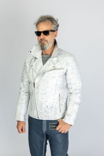 Veste en cuir en cuir VERITABLE USED LOOK blanc pour homme 4