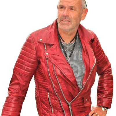 Leather jacket biker jacket REAL leather USED LOOK red men