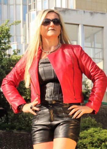 Blouson cuir cuir véritable - style motard rouge 1