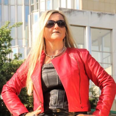 Leather jacket genuine leather - biker style red