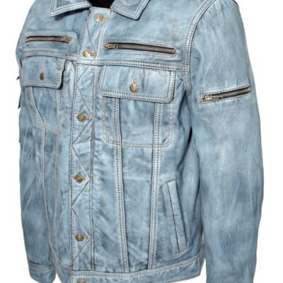 Leather jacket in vintage jeans style made from REAL leather with a used look