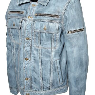 Leather jacket in vintage jeans style made from REAL leather with a used look