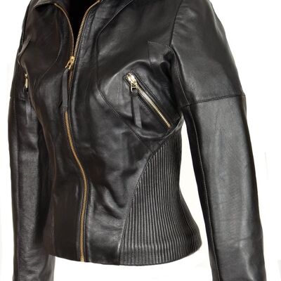 Leather jacket with stretch waist made of lamb nappa in black