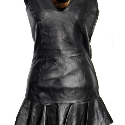 Leather dress as a flounce dress in GENUINE LEATHER black POMPÖÖS