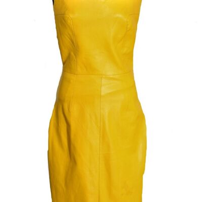 Leather dress made of GENUINE LEATHER yellow in knee-length POMPÖÖS