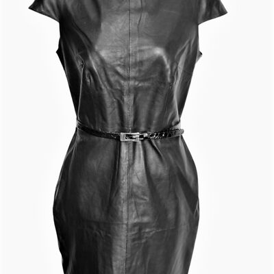 Leather dress made of GENUINE LEATHER in black classic