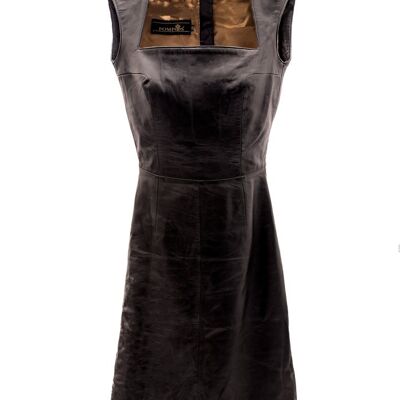 Leather dress made of GENUINE LEATHER black in knee-length POMPÖÖS