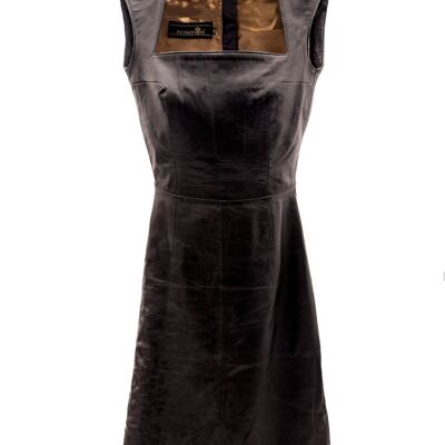 Robe en cuir en CUIR VÉRITABLE noir au genou POMPÖÖS