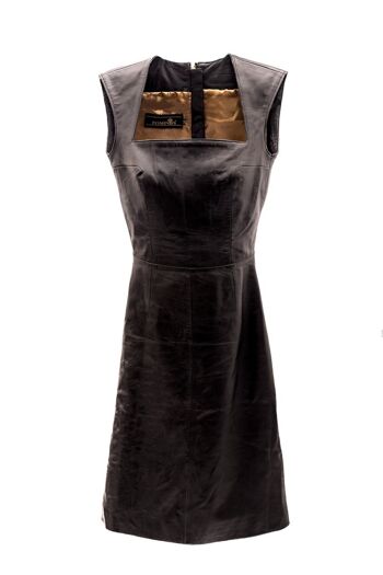 Robe en cuir en CUIR VÉRITABLE noir au genou POMPÖÖS