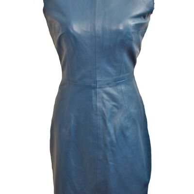 Leather dress GENUINE LEATHER elegant in knee-length in dark blue