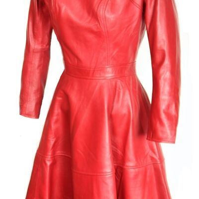 A-style leather dress in GENUINE leather, dark red