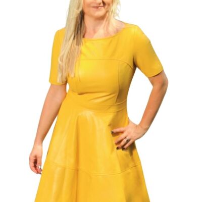 Robe en cuir style A en cuir VÉRITABLE jaune -Boston-