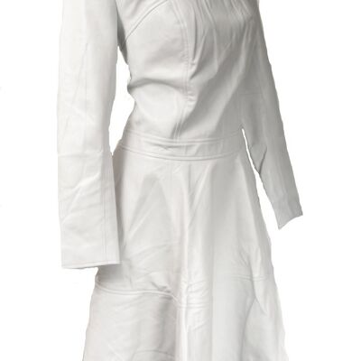 Vestido de cuero estilo A en cuero real blanco -Boston- versión de manga larga