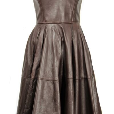 Leather dress in GENUINE LEATHER brown as an A-line corsage dress POMPÖÖS
