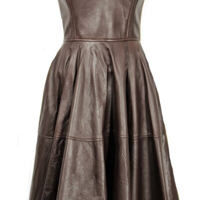 Robe en cuir en CUIR VÉRITABLE marron comme une robe corsage A-line POMPÖÖS