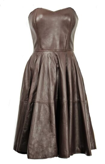 Robe en cuir en CUIR VÉRITABLE marron comme une robe corsage A-line POMPÖÖS