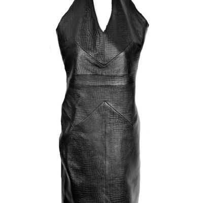 Leather dress in crocodile embossing SOFT GENUINE leather backless