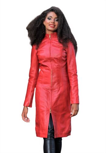 Manteau en cuir - robe en cuir en CUIR VÉRITABLE avec fermeture éclair en rouge 2