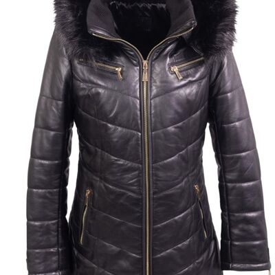 Leather coat made of GENUINE leather as a quilted coat in black