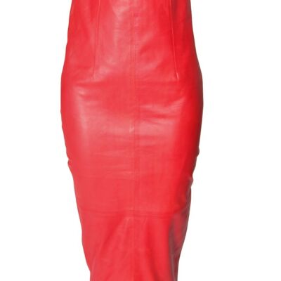 Leather skirt as HOMPEL SKIRT with HIGH WAIST in GENUINE LEATHER red