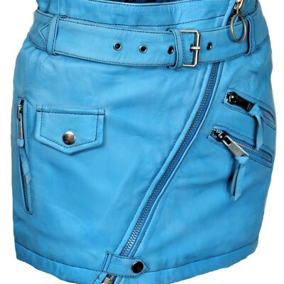 Leather skirt as a short mini skirt in GENUINE leather light blue