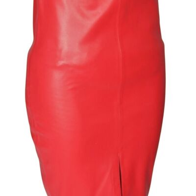 Falda de cuero Falda lápiz de talle alto en cuero AUTÉNTICO en color rojo