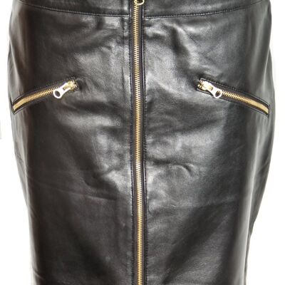 Leather skirt GENUINE LEATHER with great zippers in black